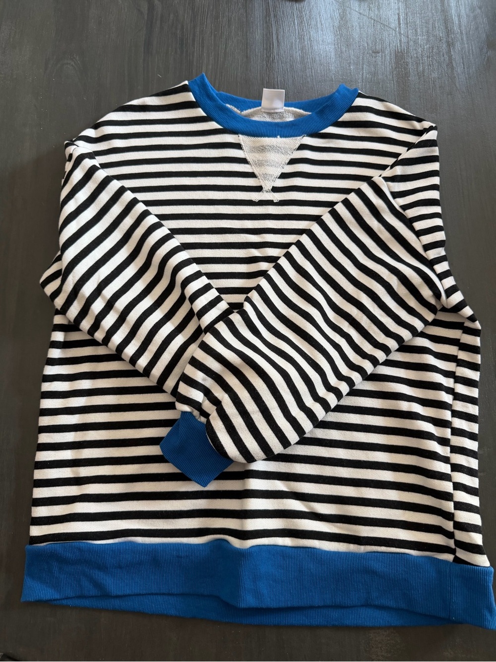 XIEERDUO Striped Sweatshirt Black White Blue Trim Women’s M